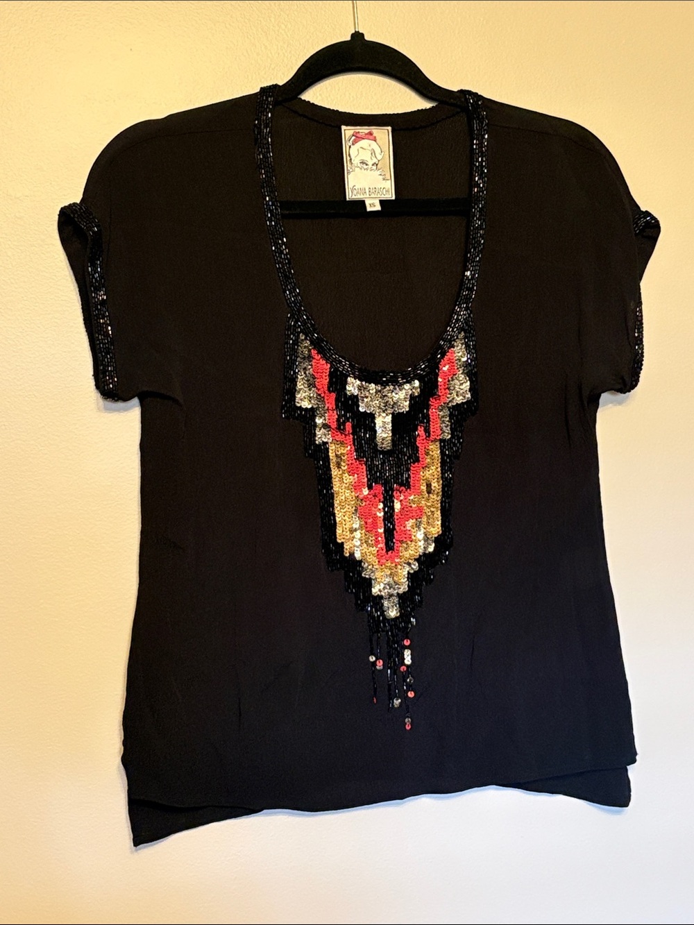 Yoana Baraschi black sequins Blouse size XS